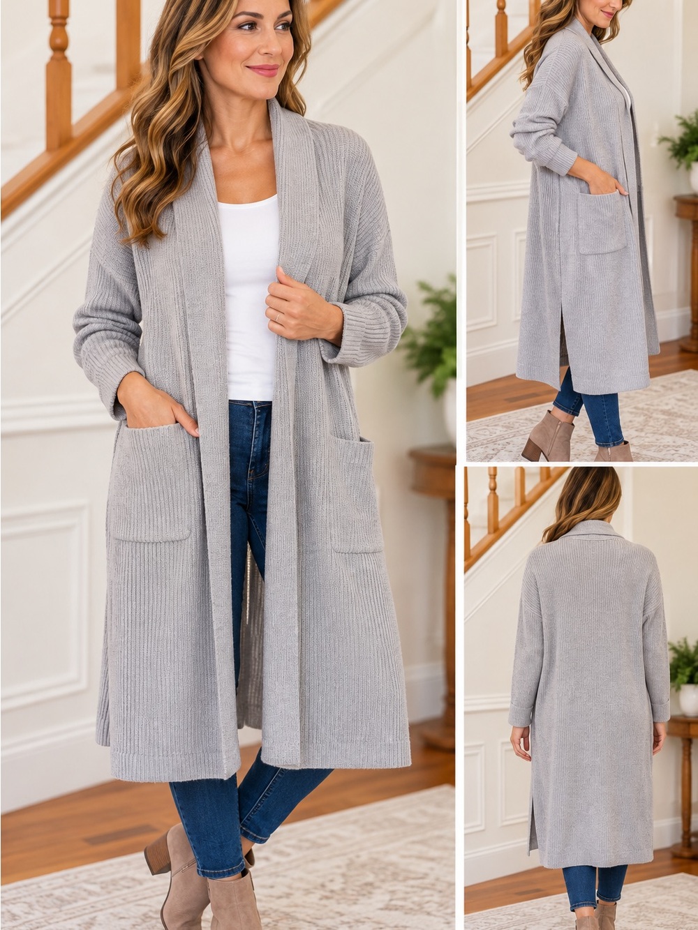 Banana Republic Light Gray Open-Front Long Cardigan